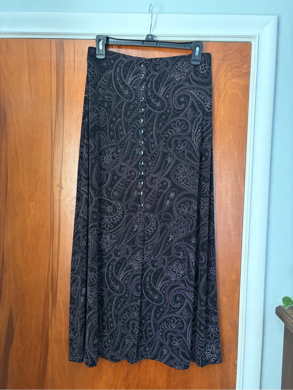 Briggs New York Black Paisley Maxi Skirt with Front Buttons